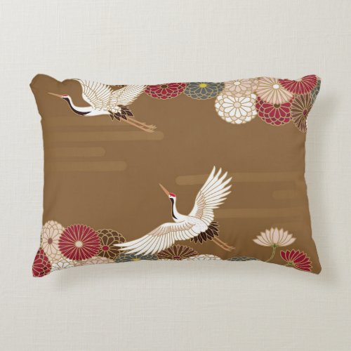 Cranes and chrysanthemums Japanese traditional pat Accent Pillow