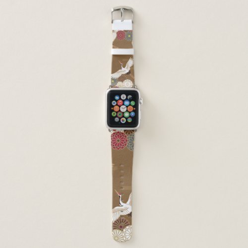Cranes and chrysanthemums Japanese traditional pat Apple Watch Band