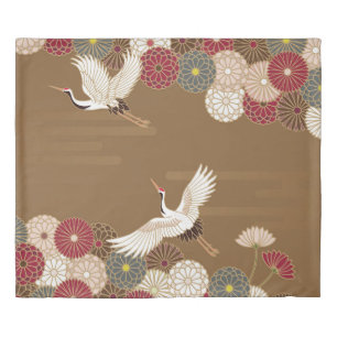 Cranes and chrysanthemums Japanese traditional pat Duvet Cover