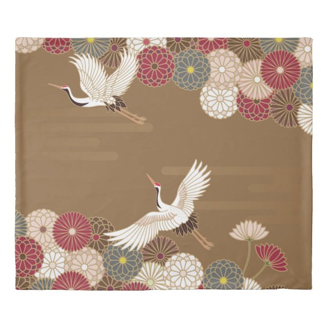 Cranes and chrysanthemums Japanese traditional pat Duvet Cover (Front)