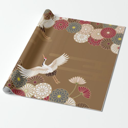 Cranes and chrysanthemums Japanese traditional pat Wrapping Paper