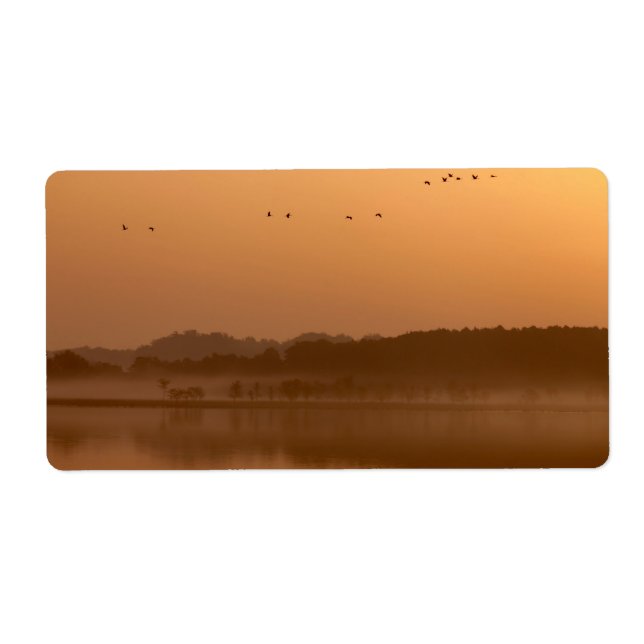 Cranes at sunrise label (Front)