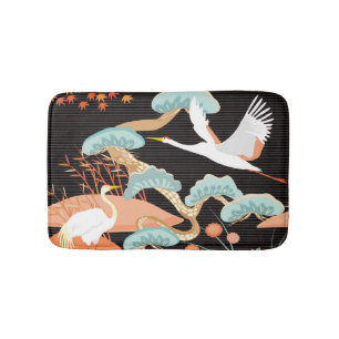 Cranes, herons: Japanese bird pattern. Bath Mat