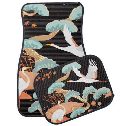 Cranes herons Japanese bird pattern Car Floor Mat