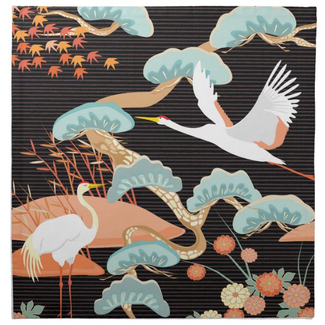 Cranes, herons: Japanese bird pattern. Cloth Napkin (Front)