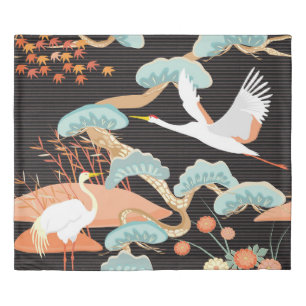 Cranes, herons: Japanese bird pattern. Duvet Cover