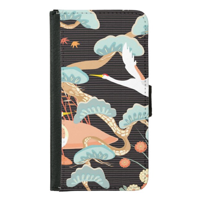Cranes, herons: Japanese bird pattern. Samsung Galaxy Wallet Case (Front)