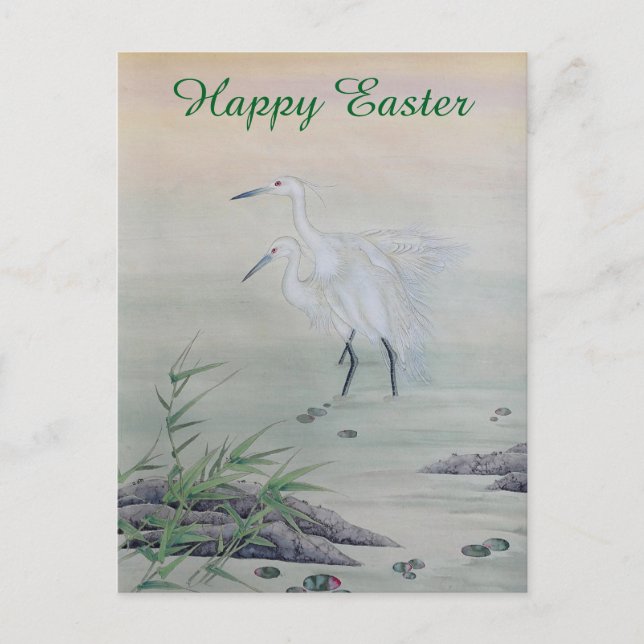 Cranes in Chinese River  Holiday Postcard (Front)