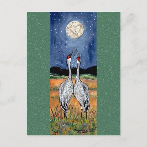 Cranes in Love Whimsical Watercolor Postcard