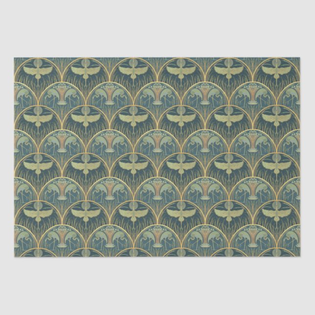 Cranes in the Moonlight // Gold and Teal  Tissue Paper (Front)
