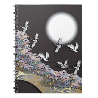 Cranes, moon and pines notebook