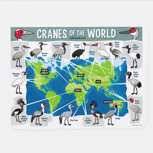Cranes of the World Swaddle Blanket (Horizontal)