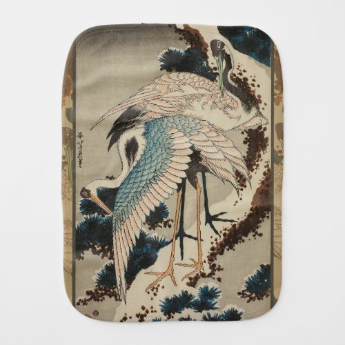 Cranes on a Snow Covered Pine Hokusai Baby Burp Cloth