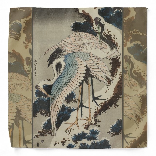 Cranes on a Snow Covered Pine Hokusai Bandana (Front)