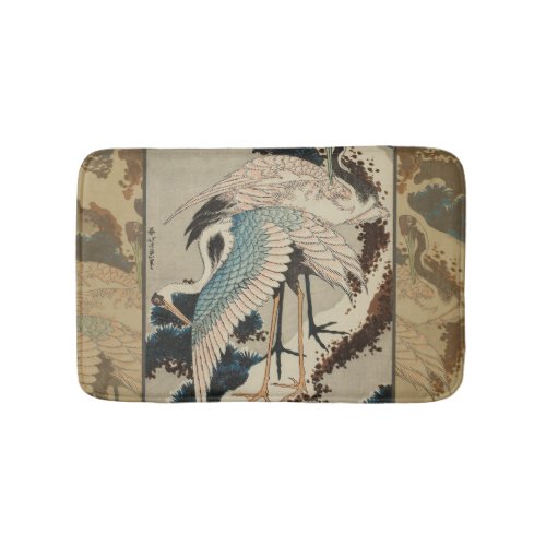 Cranes on a Snow Covered Pine Hokusai Bath Mat