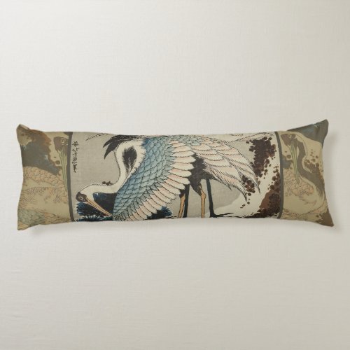 Cranes on a Snow Covered Pine Hokusai Body Pillow
