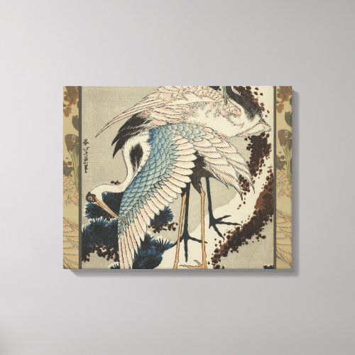 Cranes on a Snow Covered Pine Hokusai Canvas Print