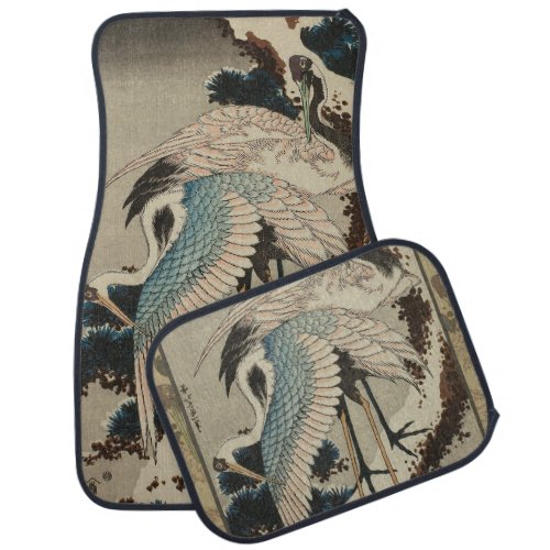 Cranes on a Snow Covered Pine Hokusai Car Floor Mat