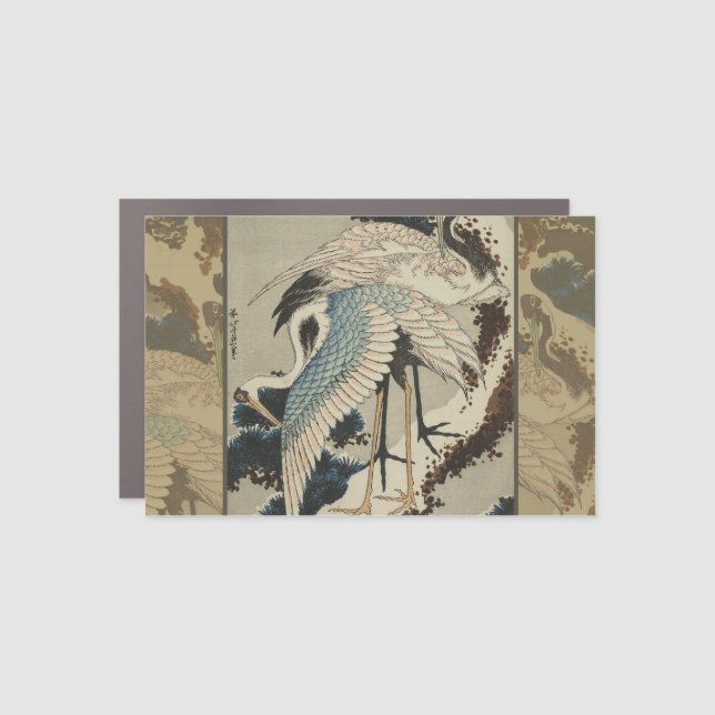 Cranes on a Snow Covered Pine Hokusai Car Magnet (Front)