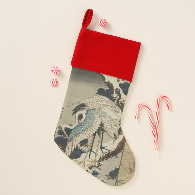 Cranes on a Snow Covered Pine Hokusai Christmas Stocking (Front)