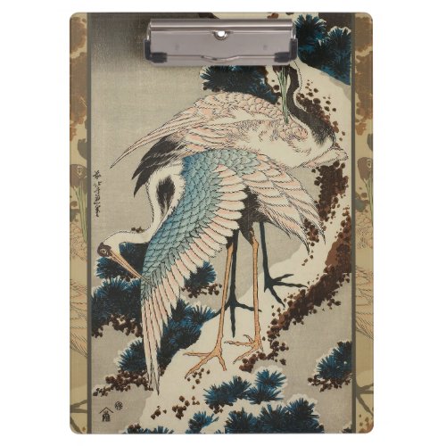 Cranes on a Snow Covered Pine Hokusai Clipboard