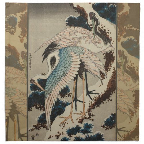 Cranes on a Snow Covered Pine Hokusai Cloth Napkin