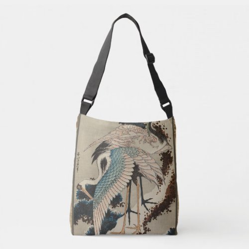 Cranes on a Snow Covered Pine Hokusai Crossbody Bag