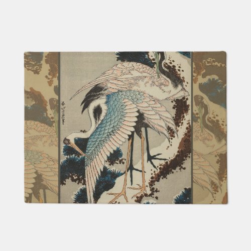 Cranes on a Snow Covered Pine Hokusai Doormat