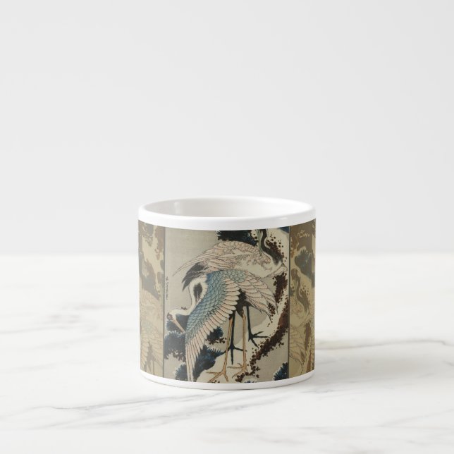 Cranes on a Snow Covered Pine Hokusai Espresso Cup (Front)