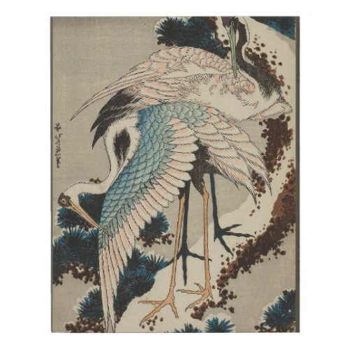 Cranes on a Snow Covered Pine Hokusai Faux Canvas Print