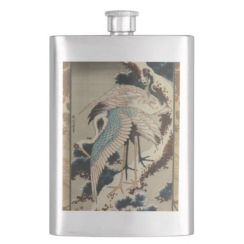 Cranes on a Snow Covered Pine Hokusai Flask