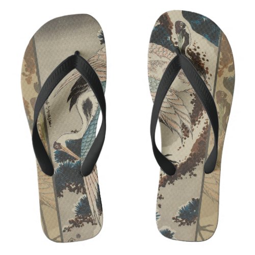 Cranes on a Snow Covered Pine Hokusai Flip Flops