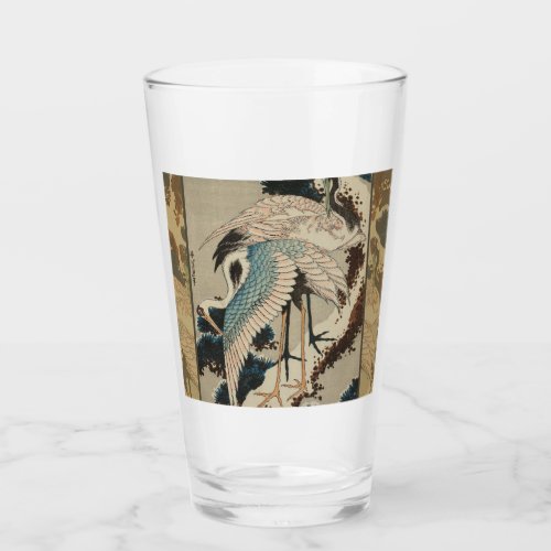 Cranes on a Snow Covered Pine Hokusai Glass