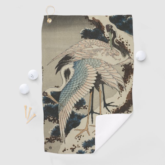Cranes on a Snow Covered Pine Hokusai Golf Towel (InSitu)