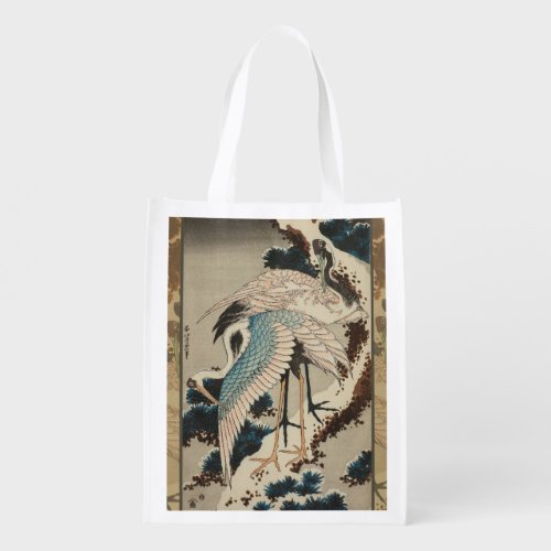 Cranes on a Snow Covered Pine Hokusai Grocery Bag