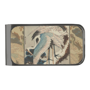 Cranes on a Snow Covered Pine Hokusai Gunmetal Finish Money Clip
