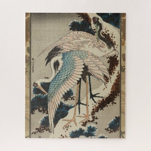 Cranes on a Snow Covered Pine Hokusai Jigsaw Puzzle