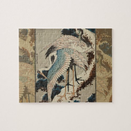 Cranes on a Snow Covered Pine Hokusai Jigsaw Puzzle