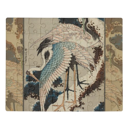 Cranes on a Snow Covered Pine Hokusai Jigsaw Puzzle