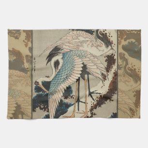 Cranes on a Snow Covered Pine Hokusai Kitchen Towel