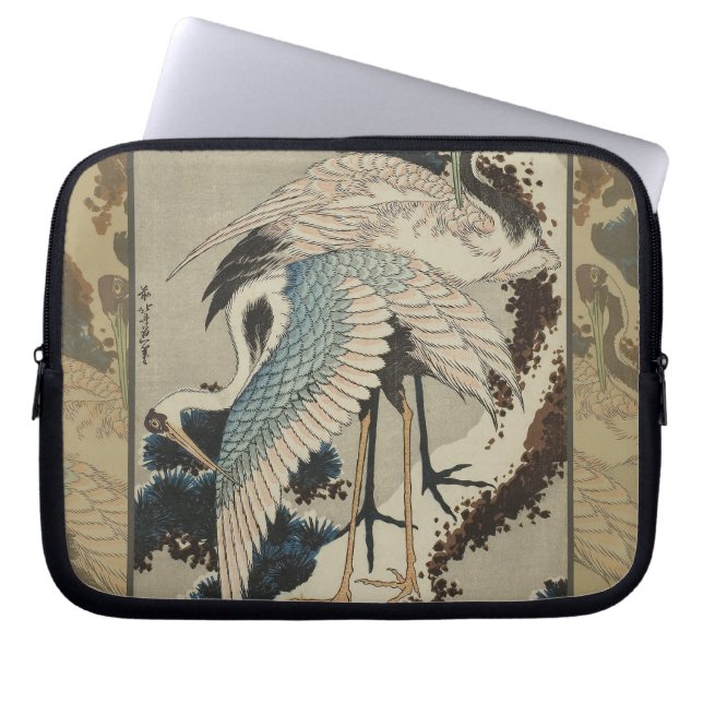 Cranes on a Snow Covered Pine Hokusai Laptop Sleeve (Front)
