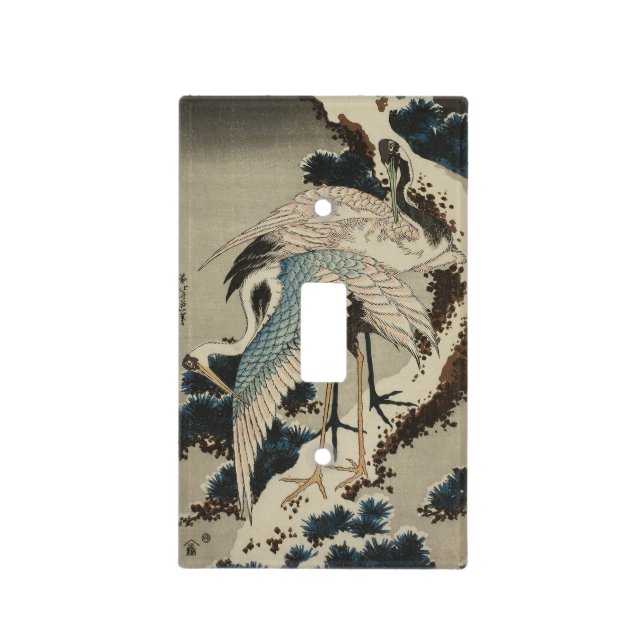 Cranes on a Snow Covered Pine Hokusai Light Switch Cover (Front)