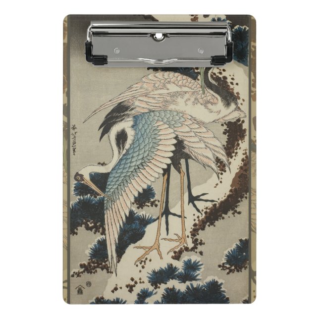 Cranes on a Snow Covered Pine Hokusai Mini Clipboard (Front)
