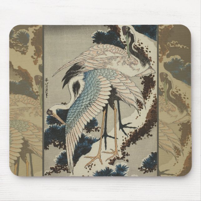 Cranes on a Snow Covered Pine Hokusai Mouse Pad (Front)