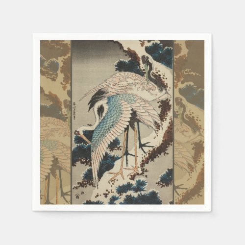 Cranes on a Snow Covered Pine Hokusai Napkins