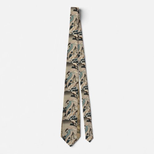 Cranes on a Snow Covered Pine Hokusai Neck Tie