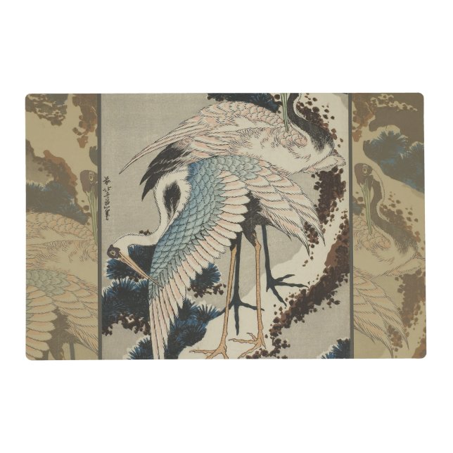Cranes on a Snow Covered Pine Hokusai Placemat (Front)