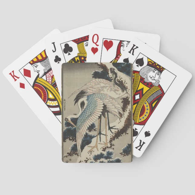 Cranes on a Snow Covered Pine Hokusai Poker Cards (Back)
