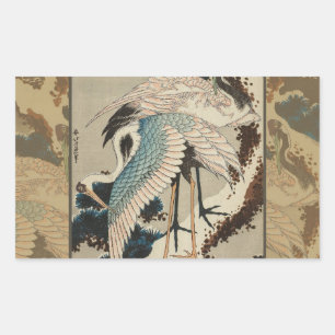 Cranes on a Snow Covered Pine Hokusai Rectangular Sticker