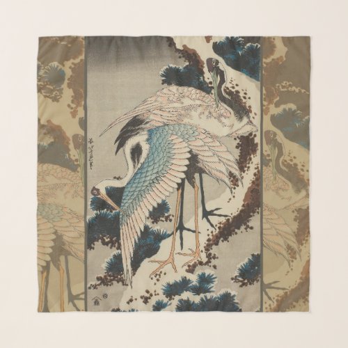 Cranes on a Snow Covered Pine Hokusai Scarf